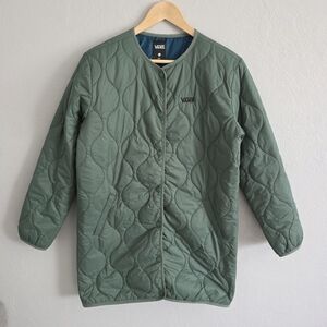Vans Womens Long Reversible Quilted Button Up Jacket Green/Dark Teal Size XS